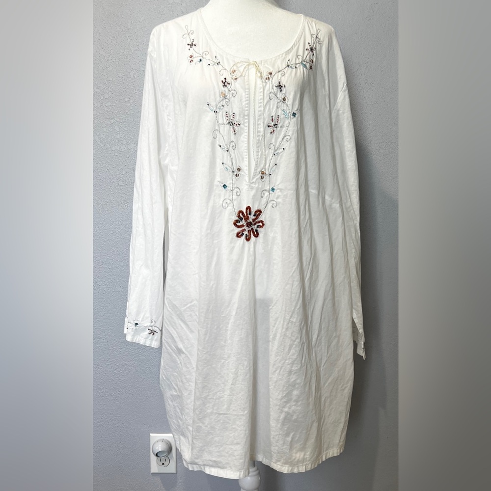 Women’s Merona White Embroidered Peasant Tunic Dress Size 3X